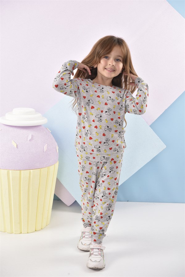 Kalp Desenli Kız Çocuk Pijama Takımı