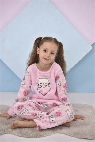 Ayıcık Desenli Polar Kız Çocuk Pijama Takımı