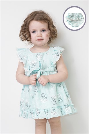 Çiçek Desenli Fırfır Külotlu Kız Bebek Elbise