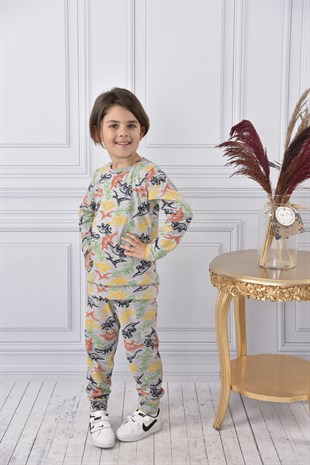 Dinozor Desenli Erkek Çocuk Pijama Takımı