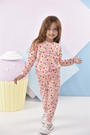 Kalp Desenli Kız Çocuk Pijama Takımı